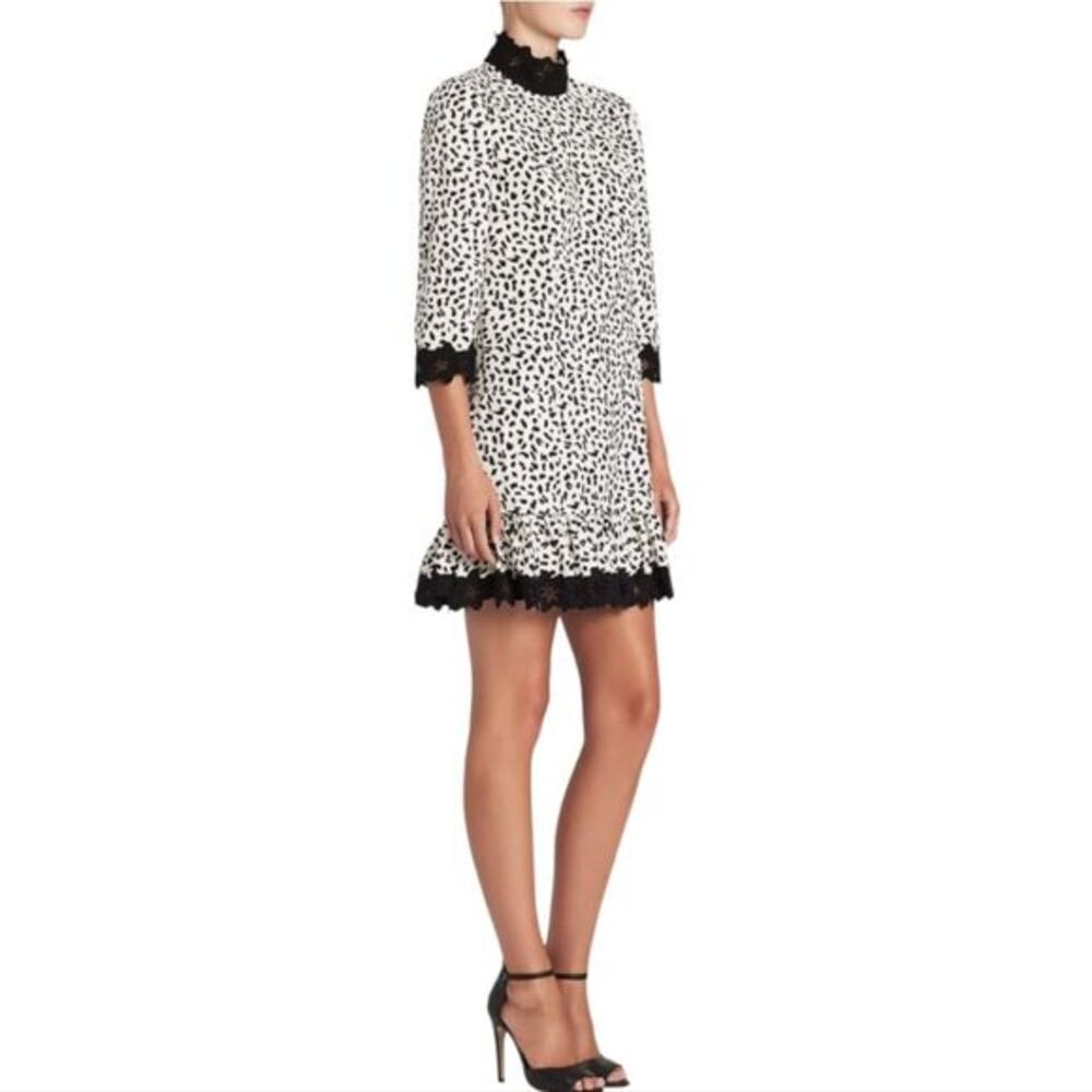 Rebecca Taylor La Voe Jaguar Print Dress in Sand White Black Eyelet Size Small - Picture 4 of 15
